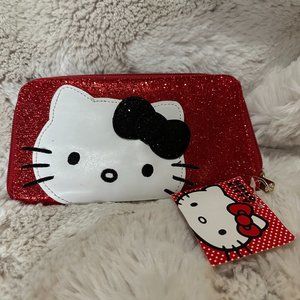 NWT Hello Kitty Red Glitter Zippered Full Size Wallet